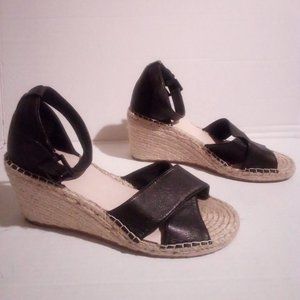 Caslon Black Leather Espadrille Wedges | High Heel, Open Toe, Ankle Strap Shoes